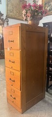 Antique American Tiger Oak Imperial Methods Co 4 Drawer Filing Cabinet 52″