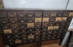 35 Drawer Catalog Bin Cabinet w/ Brass Hardware 47″ x 67″ x 18″ GS00878