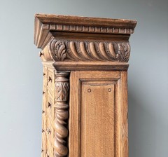 77″ Tall Antique French Apothecary Cabinet Solid Oak Carved with Compartments