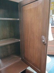 Antique Walnut Blind Door Stepback Cabinet Cupboard Hutch