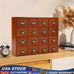 16 Drawers Tabletop Library Card Catalog Cabinet Vintage Apothecary Storage Box