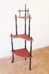 Antique Napoleon III French Corner Shelf 1850 1870 3 Shelves Black Wood