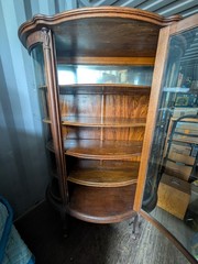 Antique Tiger Oak Curved Glass Cabinet