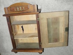 ANTIQUE ART NOUVEAU FRUITWOOD & BRASS WALL CABINET.