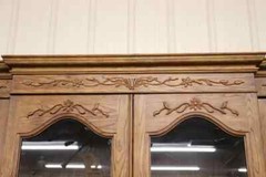 Large Solid Oak French Louis XV Style Breakfront Bookcase Vitrine, circa 1980