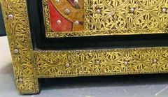 Palatial Hollywood Regency Commode, Chest, Nightstand in Brass and Ebony, a Pair