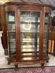 Exceptional American Antique Carved Golden Oak China Curio Cabinet Bookcase 1900