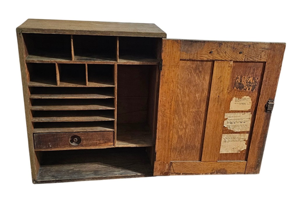 Antique Wooden Railroad Paperwork Requisition Floor Cabinet MoPac Cotton Belt