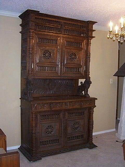 1830’s French Belgian Cabinet Intricately Hand Carved 92″ Tall BEAUTIFUL