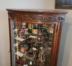 Antique Oak Corner China Cabinet -Curved beveled glass door – R.J. Horner