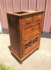 Antique Marble Top Barbers Cabinet Quarter Sawn Oak 1900s Era