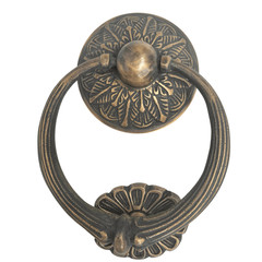 Solid Brass Antique Flower Design Door Knocker, Heavy Front Door Banger