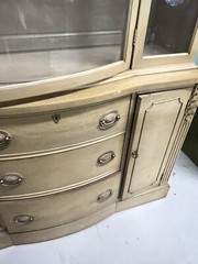 1950s Blonde Mahogany Finish Serpentine Bow Front Hutch China Cabinet