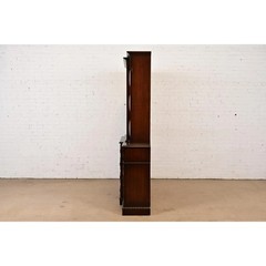 Baker Furniture Style Georgian Mahogany Bubble Glass Breakfront Bookcase Cabinet