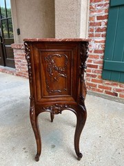 Antique French Nightstand Cabinet Marble Top Louis XV Carved Walnut c1890