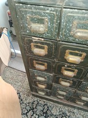 Original Vintage INDUSTRIAL FILING CABINET, Brass Handles/Fittings 36 Boxes