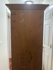 Vintage Wood Curio Cabinet Glass Doors 72.75″ H x 15″ W (20” Top) x 8”-10.5” D