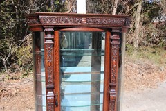 Victorian Heavily Carved Tiger Oak Bow Front China Display Cabinet Horner Flint