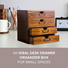 Stackable Apothecary Cabinet 4 Drawer Desk Organizer – Vintage Library Card C…