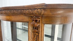 Fine Carved Tiger Oak Lion Feet & Head Curved Glass China Cabinet c1880s MINT!