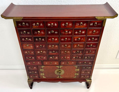 Early 20th-C Chinese Apothecary 46-Drawer Elm Wood Herb Chest Medicine Cabinet
