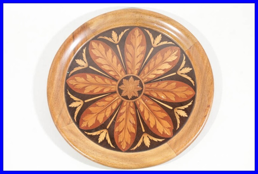 1880 wooden Plate Tablette w FLORAL intarsia / for dice or gambling table