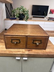 Antique 2 Drawer Library Index Card Catalog File Cabinet Tiger Oak Wood