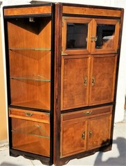 3 Piece BROYHILL Asian Chinoiserie Lighted Dry Bar Cabinet with Display Cases