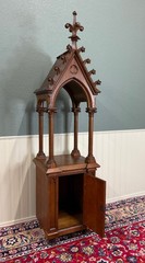 Antique French Gothic Revival Statuary Niche Cabinet Pedestal Altar Oak Late 19C