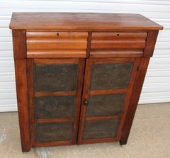 Square Nailed Walnut Pie Safe Jelly Cabinet Cupboard Top Drawers Fan Punch Tins!