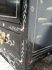 Vintage Chinese Asian Black Lacquer Chinoiserie Cabinet Side Table