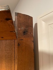 Antique Tennessee walnut 1780s corner cupboard raised panel blind door