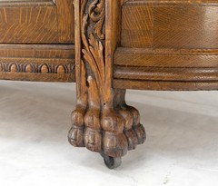 Fine Carved Tiger Oak Lion Feet & Head Curved Glass China Cabinet c1880s MINT!