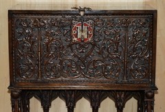 LOVELY ORNATELY CARVED 18TH CENTURY SPANISH CABINET ON STAND WITH HIDDEN STORAGE