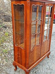 French vintage Country provincial double door footed Curio display cabinet