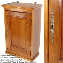 Antique Edwardian Era 21.5″ Miniature Armoire Style Walnut Table or Wall Cabinet