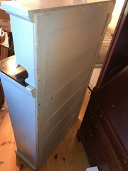 Antique Dental Cabinet Powder Blue Sea Foam Wood Painted Glass Black