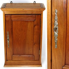 Antique Edwardian Era 21.5″ Miniature Armoire Style Walnut Table or Wall Cabinet