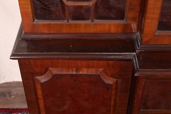Vintage Mahogany English Georgian Style Bubble Glass Breakfront Bookcase Cabinet