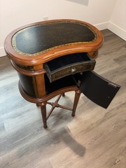 Authentic Italian Style Raised Faux Leather Walnut Oval Cabinet / Side Table