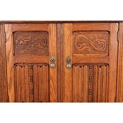 Antique English Jacobean Carved Oak Bar Cabinet, Circa 1920s