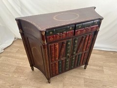 Vintage Bookcase Theme Console Cabinet Two Drawers, Double Door Storage Demilune