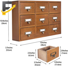 9 Drawers Library Card Catalog Cabinet with Labels Apothecary Cabinet Tabletop