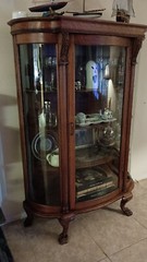 Antique Claw Feet Oak Carved China Closet, Oak Display Cabinet #21649A