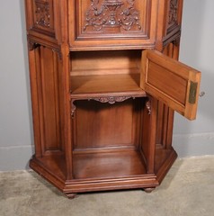 71″ Tall Antique French Solid Walnut Wood Highly Carved Renaissance Cabinet