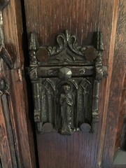 Antique Carved Wood French Gothic Oak Music Cabinet