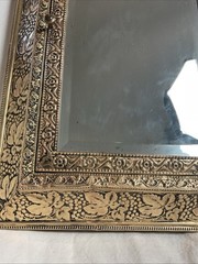 Antique Dutch copper & brass With Beveled Mirror , Brush Cabinet