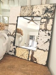 FABULOUS CHIPPY CHIC~ Antique Salvaged Ceiling TIN Metal MIRROR 19.5×22.5 UPCYCL