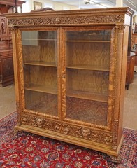 Late 19th Century Figural Carved Tiger Oak China Cabinet By AJ Johnson Chicago