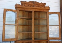 Magnificent OAK CORNER CHINA CABINET CUPBOARD HUTCH Sq Nail 4Dr w Crown Antique